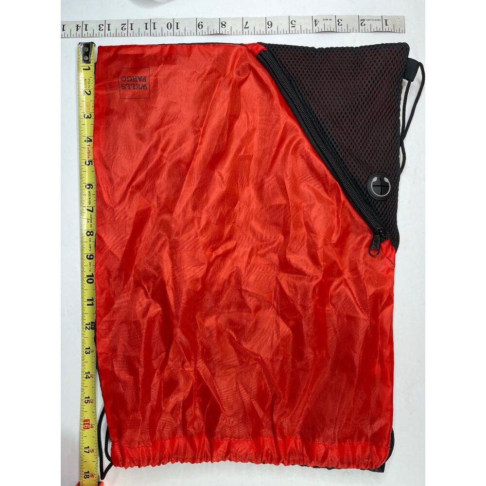 Wells Fargo Red & Black Drawstring Sport Bag With Mesh Pocket 41h
